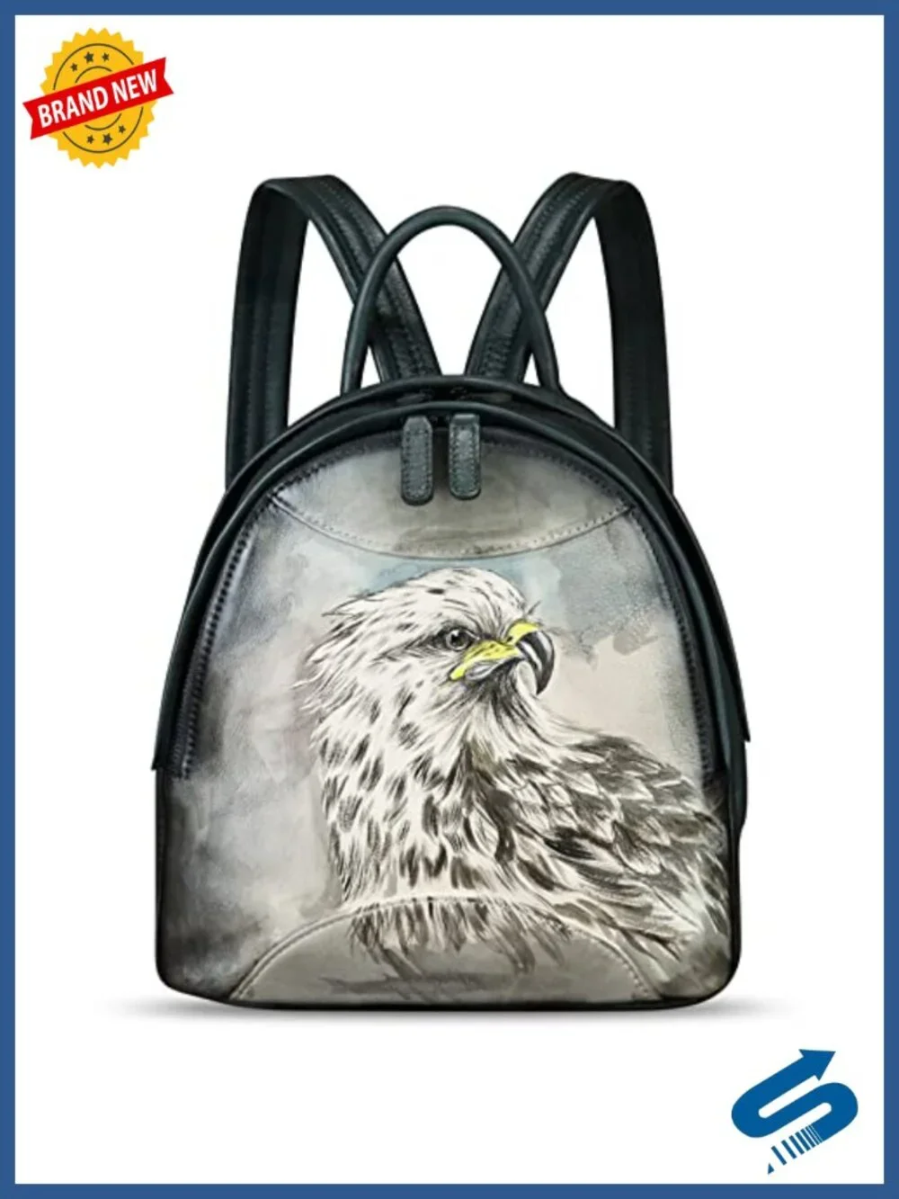 Genuine Leather Hand Painted Backpack for Women Retro College Knapsack Daypack